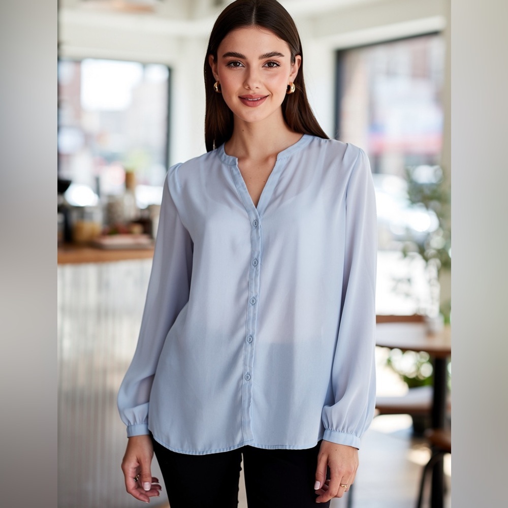 Ann Taylor Factory Powder Blue Blouse Office Workwear Top XS
